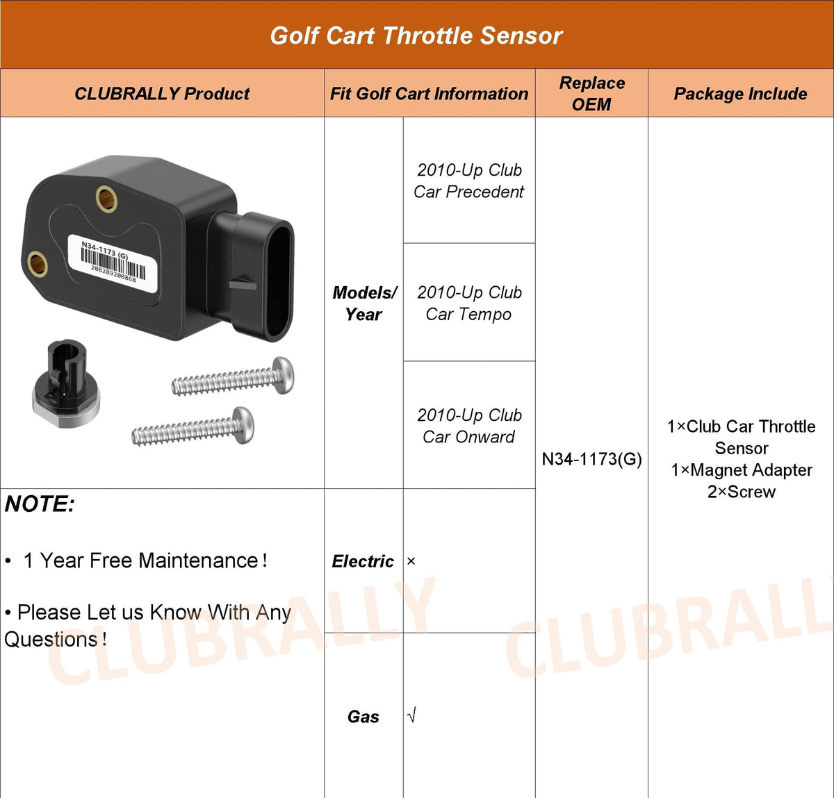 CLUBRALLY packaging with throttle sensor and magnet adapter