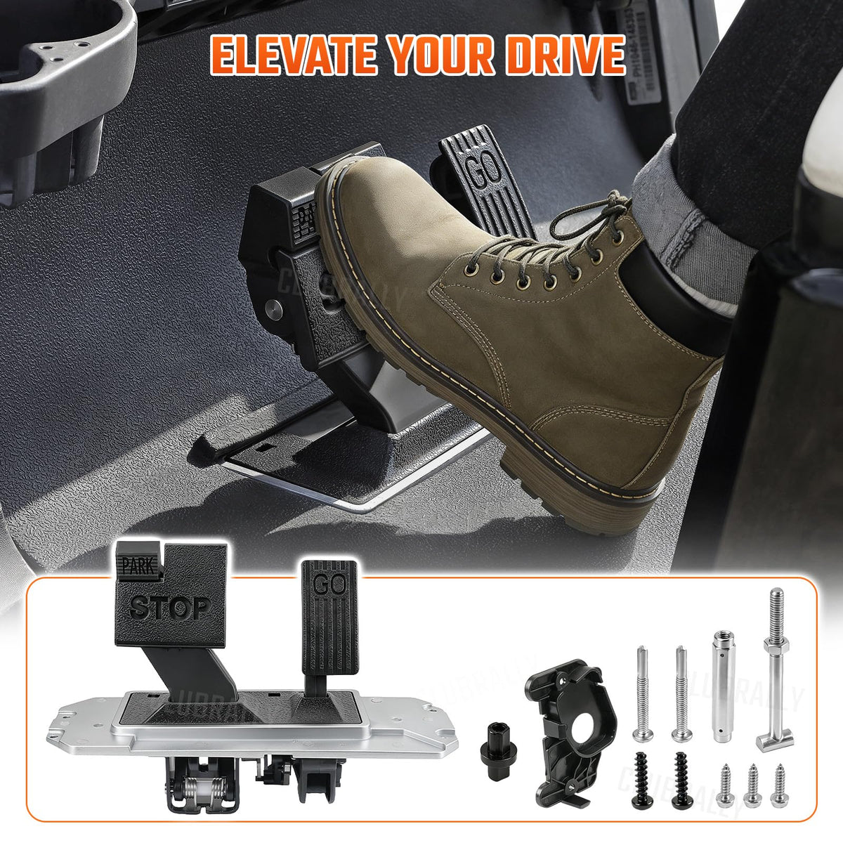 CLUBRALLY pedal assembly installed in a Club Car Precedent for easy upgrade.