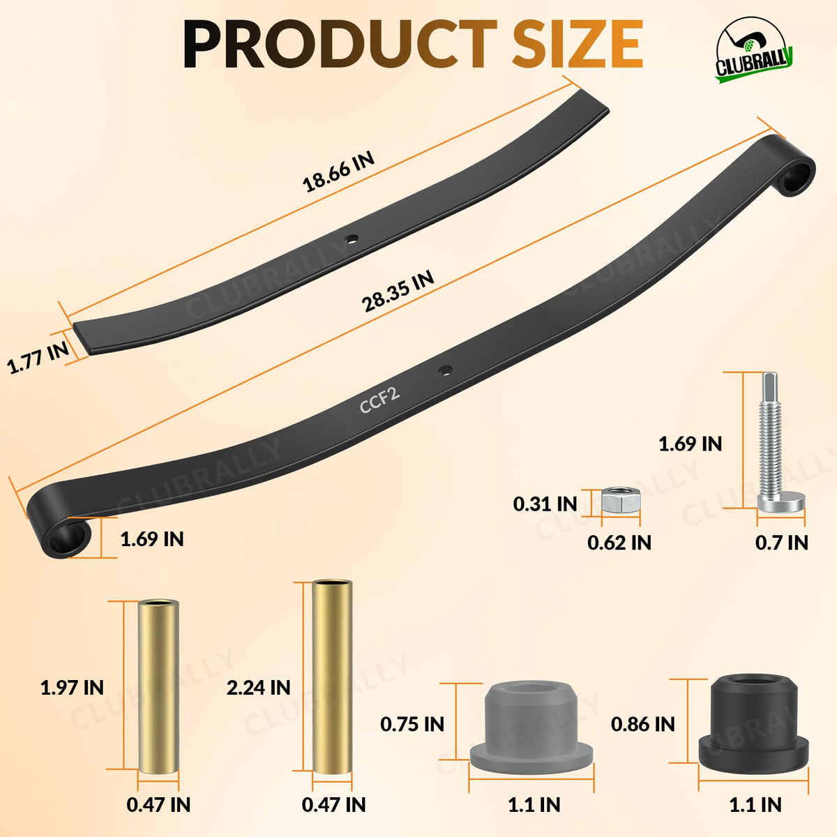 ClubRally Precedent front leaf spring kit compatible with Club Car models.