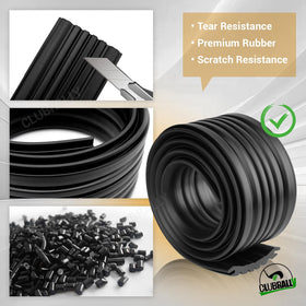 Close-up of CLUBRALLY rubber edge protector showing durable material.