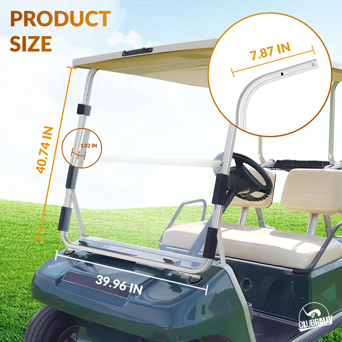 CLUBRALLY aluminum brackets resist rain and humidity for outdoor golf cart use.