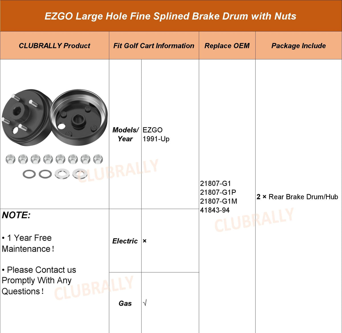 ClubRally rust-proof brake drum, long-lasting rear braking for golf carts.