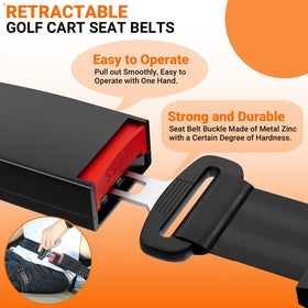 CLUBRALLY seatbelt buckles with straps for quick fastening on golf carts.