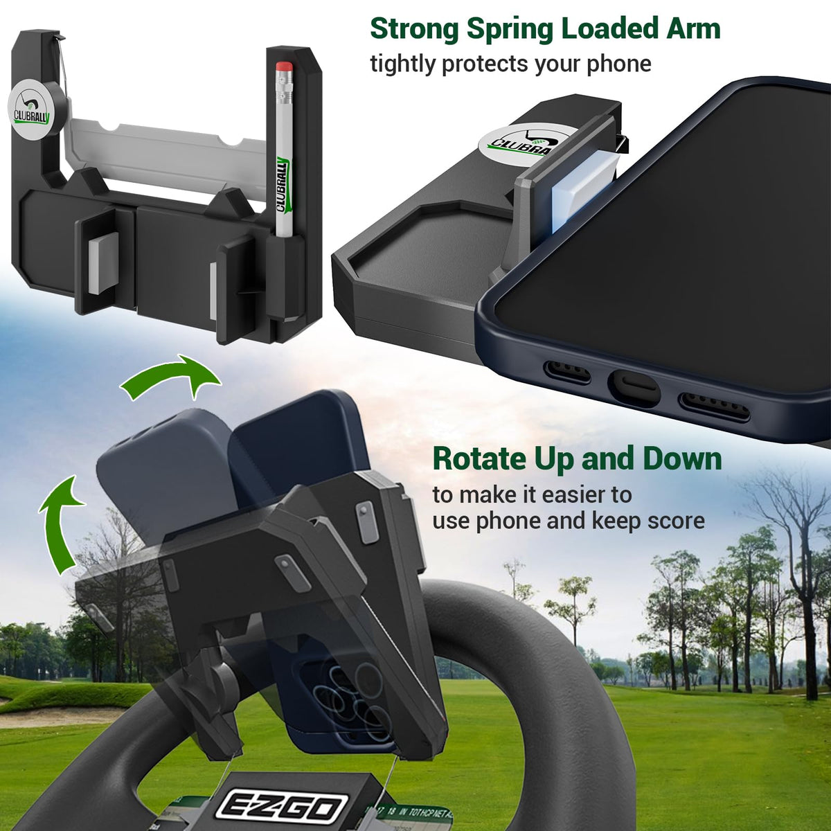 Spring-loaded arms allow fast phone insertion and removal.