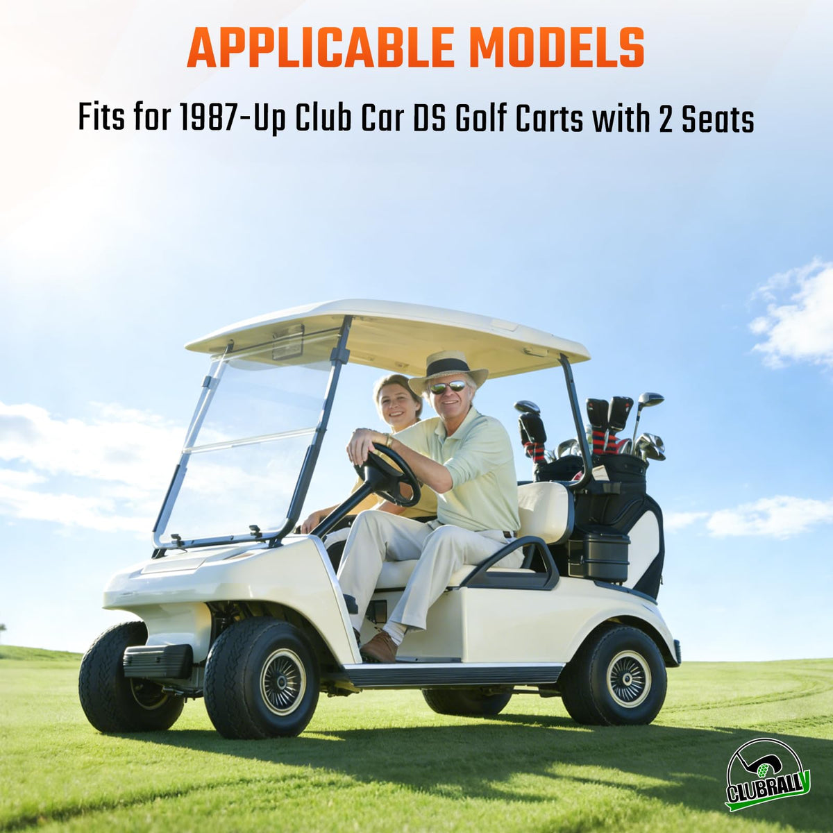 CLUBRALLY two-seat golf cart attachment with reinforced strap for stability