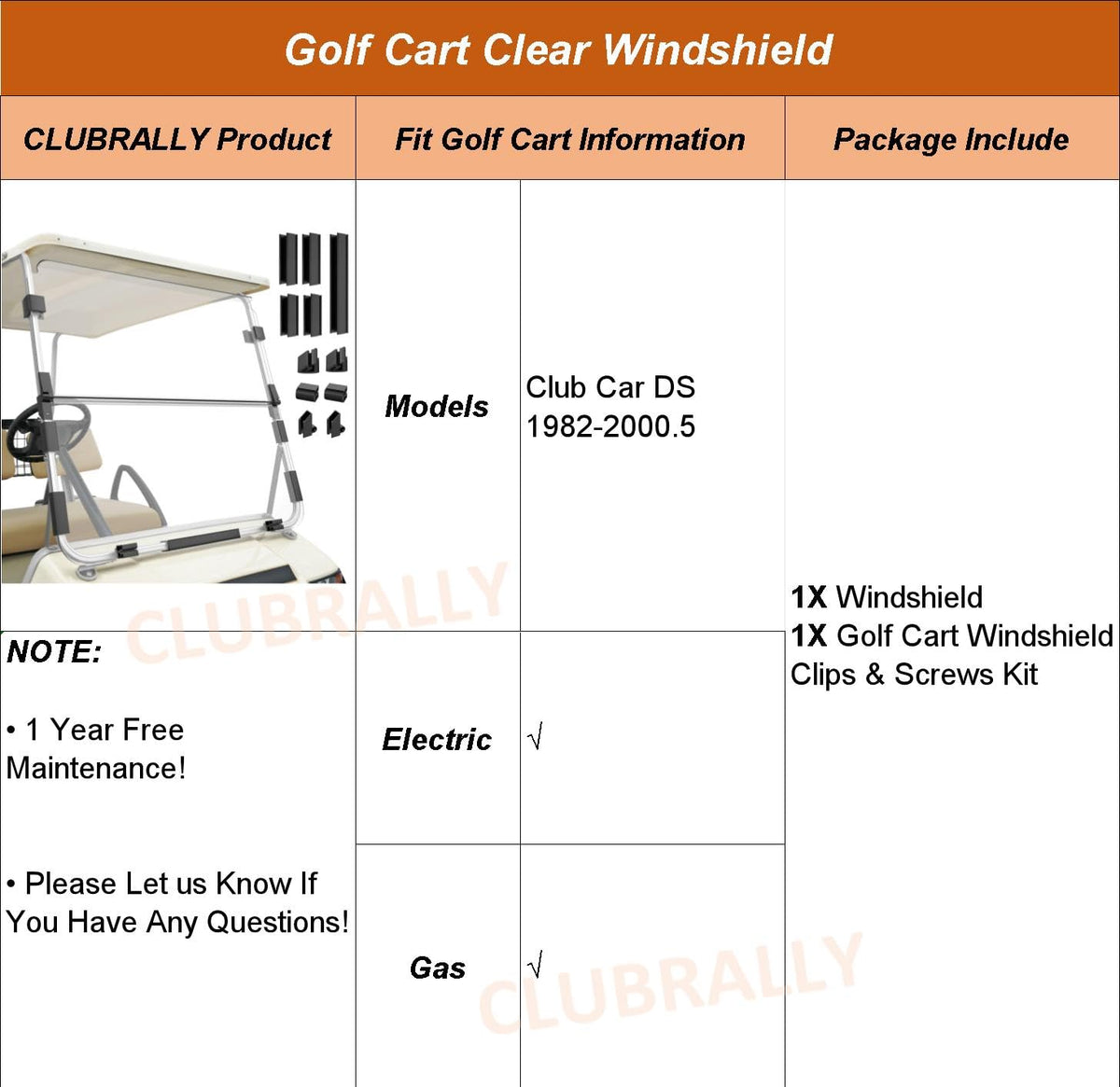 ClubRally unfolded windshield mounted on cart ready for all-weather drive