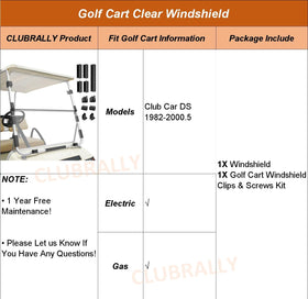 ClubRally unfolded windshield mounted on cart ready for all-weather drive