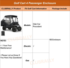 CLUBRALLY weatherproof golf cart cabin reduces exposure to elements during trips.