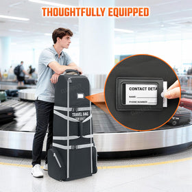 CLUBRALLY wheeled travel bag rolling smoothly through a terminal.