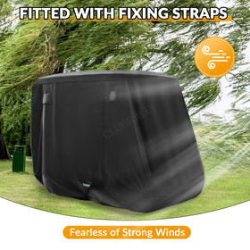 CLUBRALLY windproof cover with elastic bands stabilizes the cart in windy conditions.