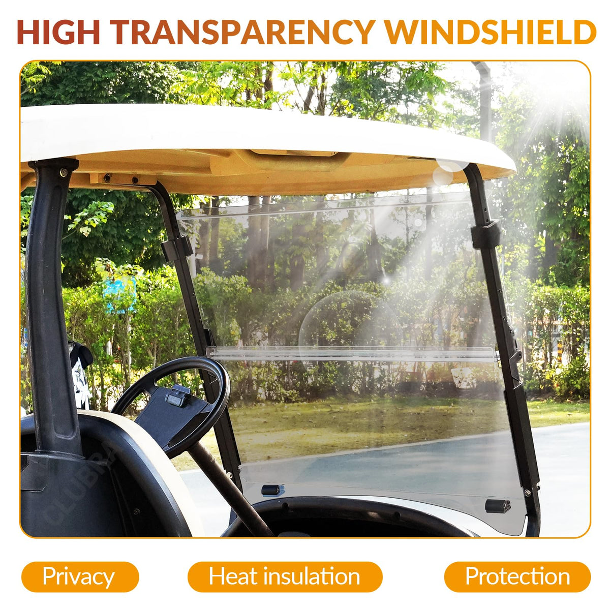 CLUBRALLY fold-down windshield action enables better airflow on hot days.