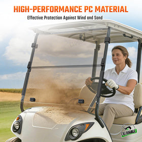 Impact-resistant PC material in CLUBRALLY windshield withstands outdoor use.
