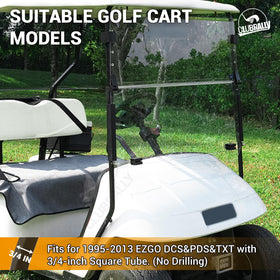 CLUBRALLY windshield installed on a cart showing secure front protection
