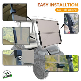 CLUBRALLY windscreen provides rain and wind protection for outdoor golf cart rides.