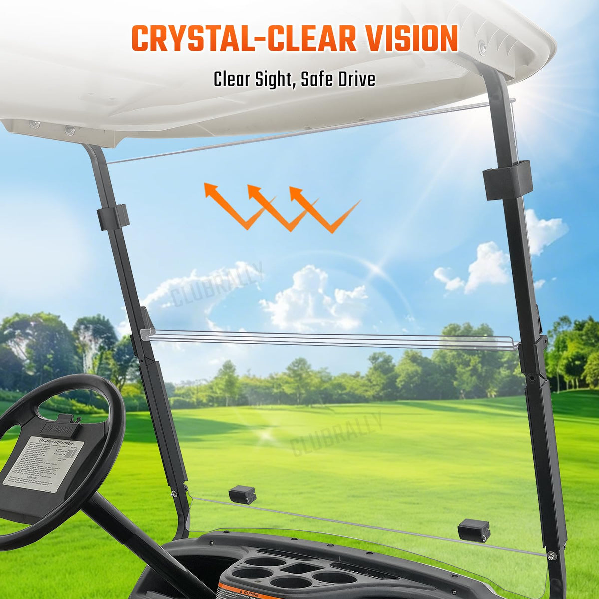 CLUBRALLY windshield folded-down view shows enhanced airflow during hot drives