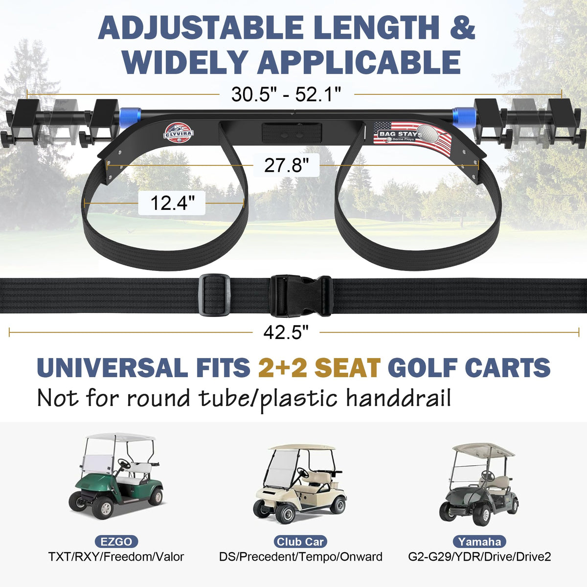 Clyvira telescoping pole adjusted for a precise fit on your cart