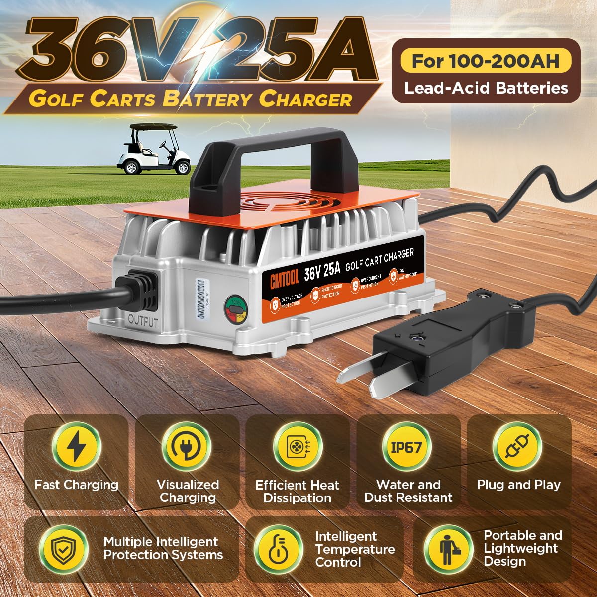 CMTOOL 36V charger side profile highlights durable aluminum housing