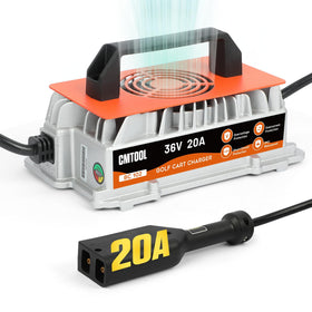 CMTOOL 36V EZGO charger front view highlighting quick charging for EZGO TXT