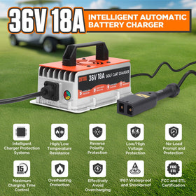 CMTOOL 36V EZGO TXT charger indicator lights across charging states