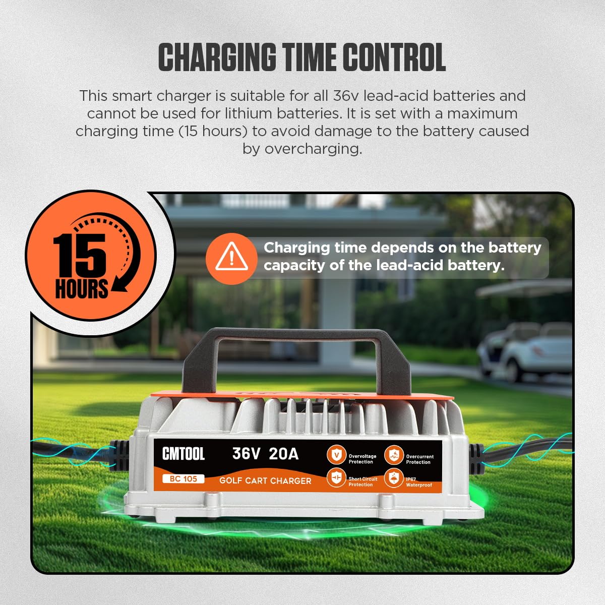 CMTOOL 36V charger IP67 waterproof protects indoors and outdoors