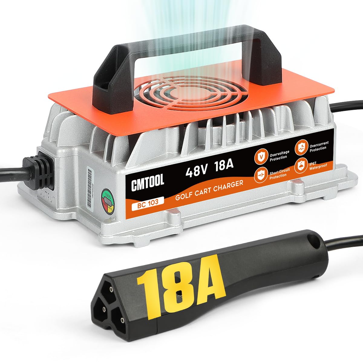 CMTOOL 48V charger for EZGO RXV and TXT, outdoor-ready and reliable