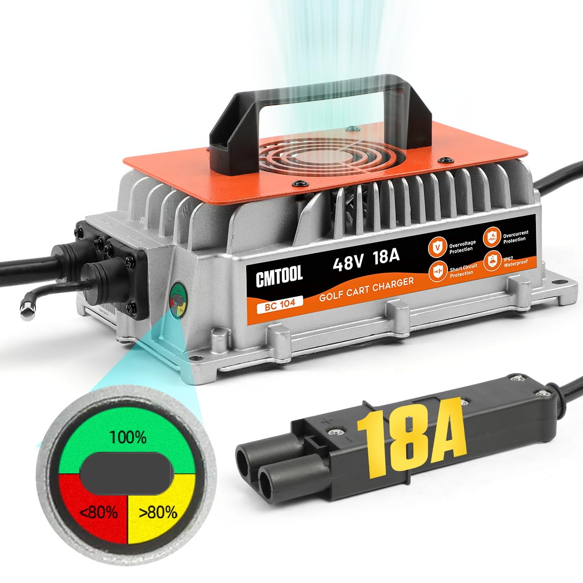 CMTOOL 48V 18A charger for Yamaha G19/G22, front view, reliable power delivery.