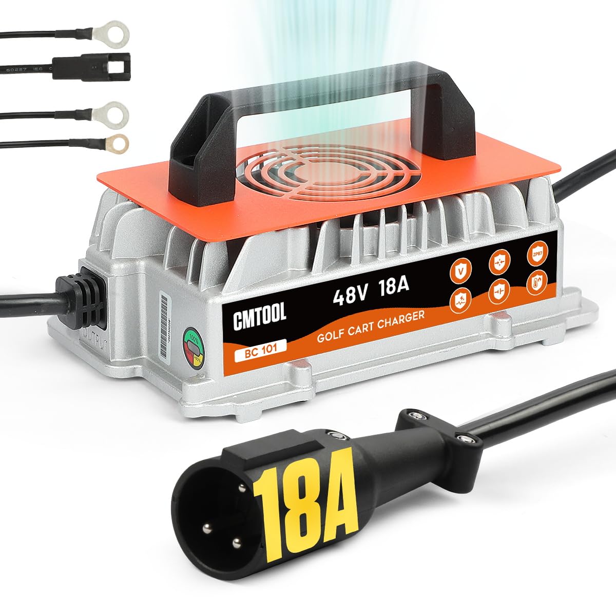 CMTOOL 48V 18A charger powering Club Car with fast-charging performance for longer rides
