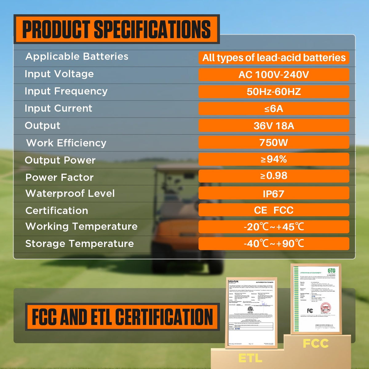 CMTOOL EZGO charger ready for outdoor use with long reach cable