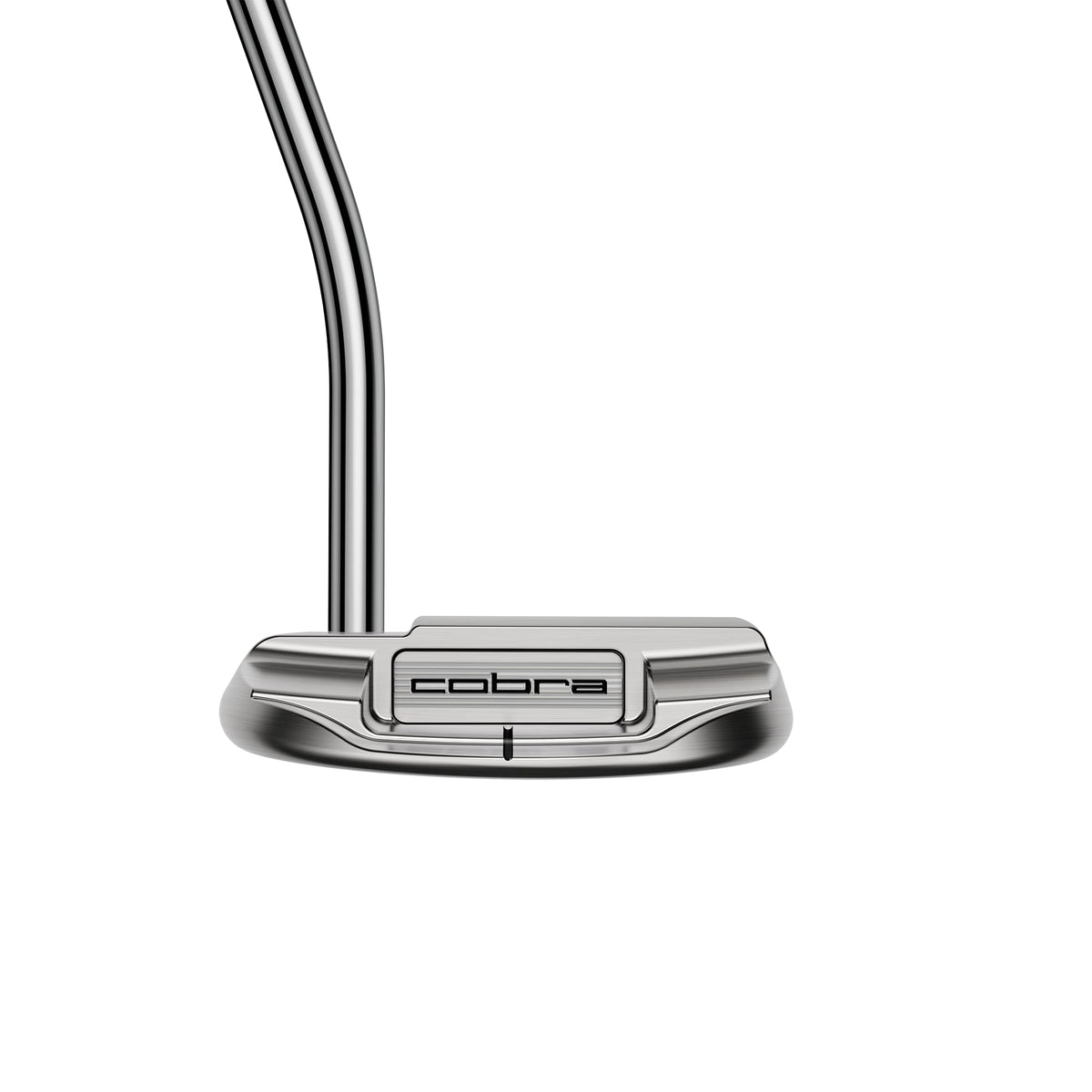 Cobra Golf Classic Mallet Putter head during impact demonstrates steady balance.