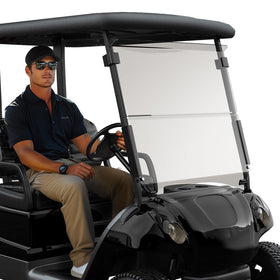 Coivy Club Car Precedent windshield foldable for versatile weather protection.