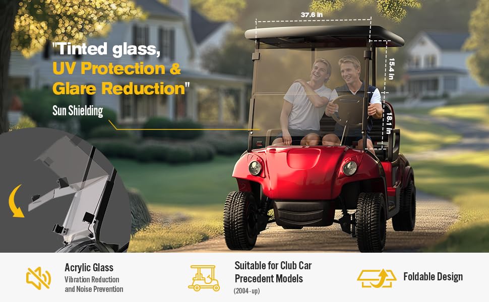 Coivy Club Car Precedent windshield tinted acrylic improves visibility and UV protection.