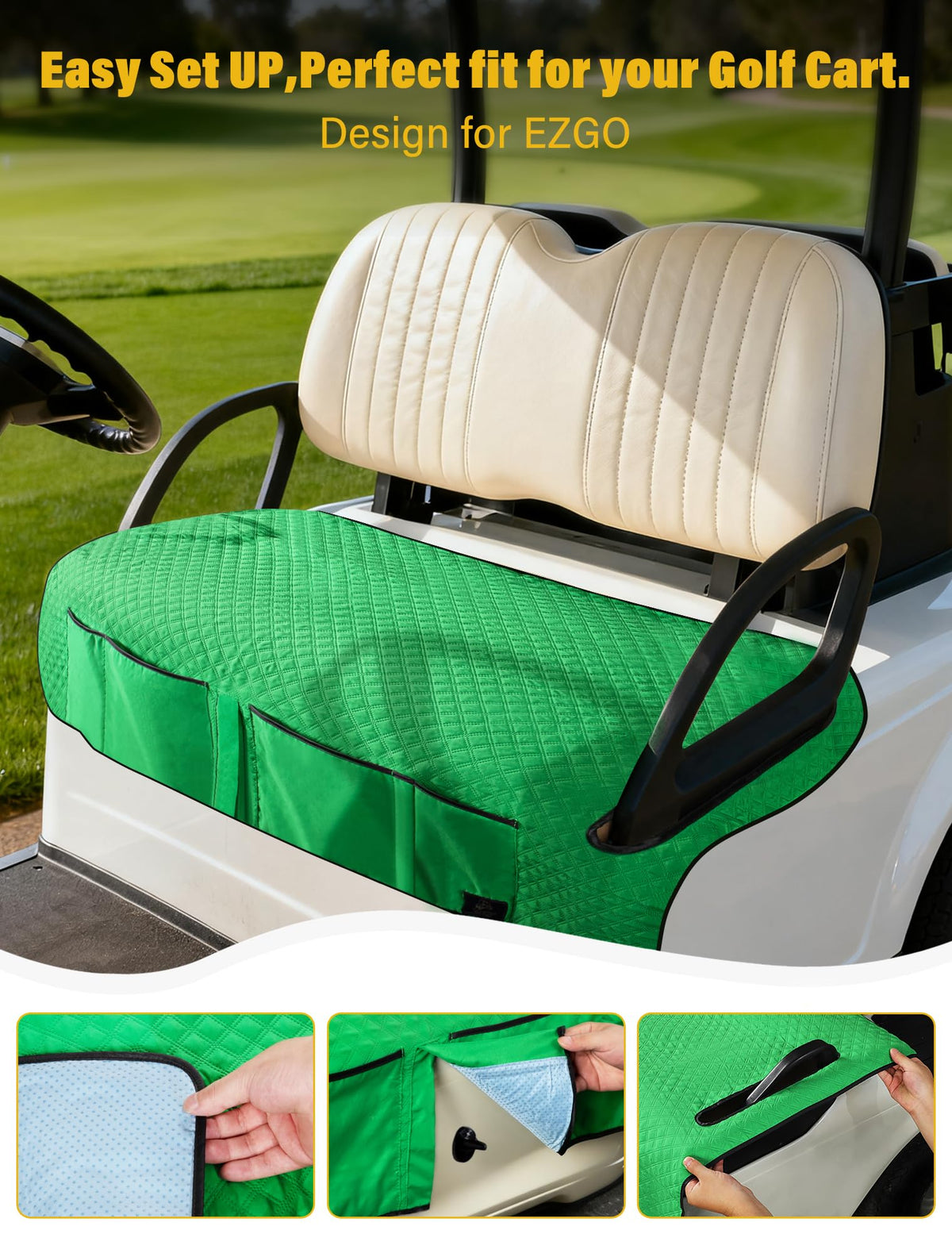 Coivy seat covers feature a nonslip bottom to secure towels and gear.