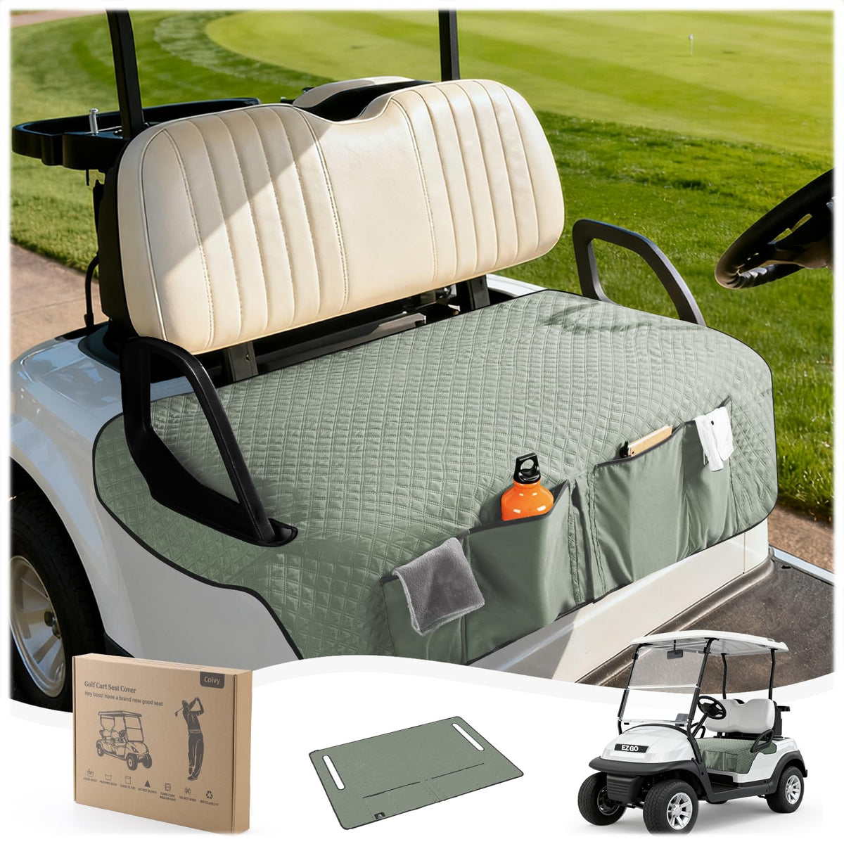 Coivy golf cart seat covers provide EZGO fit for a refreshed interior.