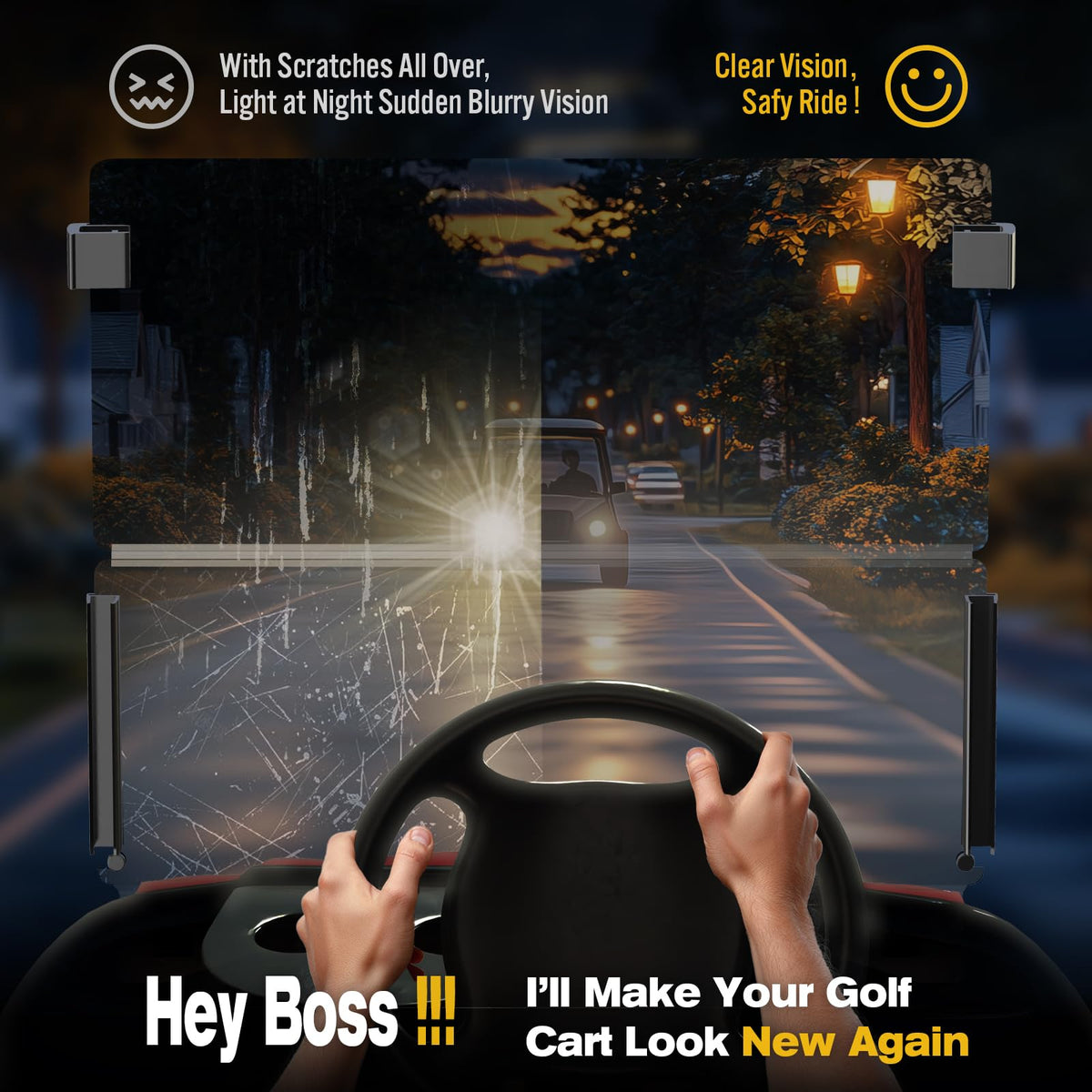 Coivy windshield offers 92% clarity for clearer daytime driving.