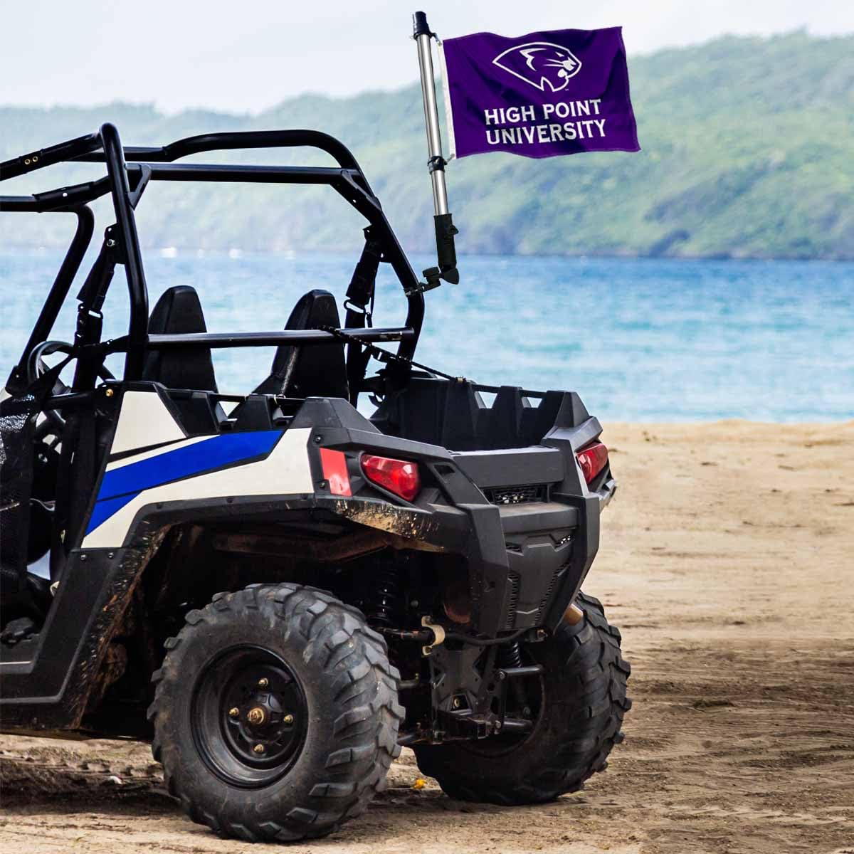 College Flags & Banners Co adjustable PVC bracket enables secure mounting on varied frames.