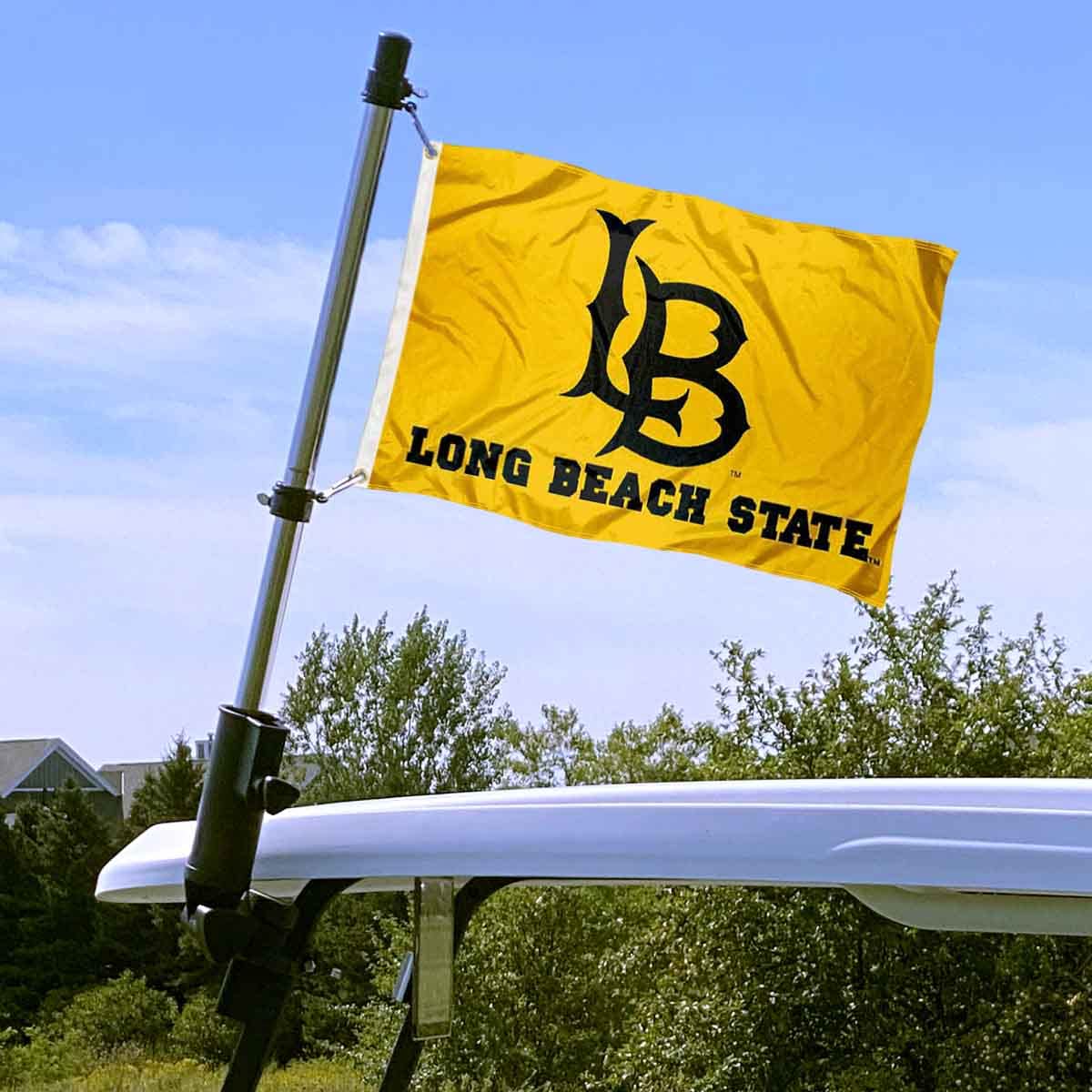 College Flags & Banners Co. Cal State Long Beach 49ers flag on two-sided nylon for legible branding