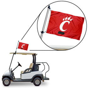 College Flags & Banners Co. Bearcats flag displays readable logos on both sides during events.