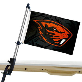 College Flags & Banners Co. Oregon State Beavers golf cart flag visible on a cart for team spirit.