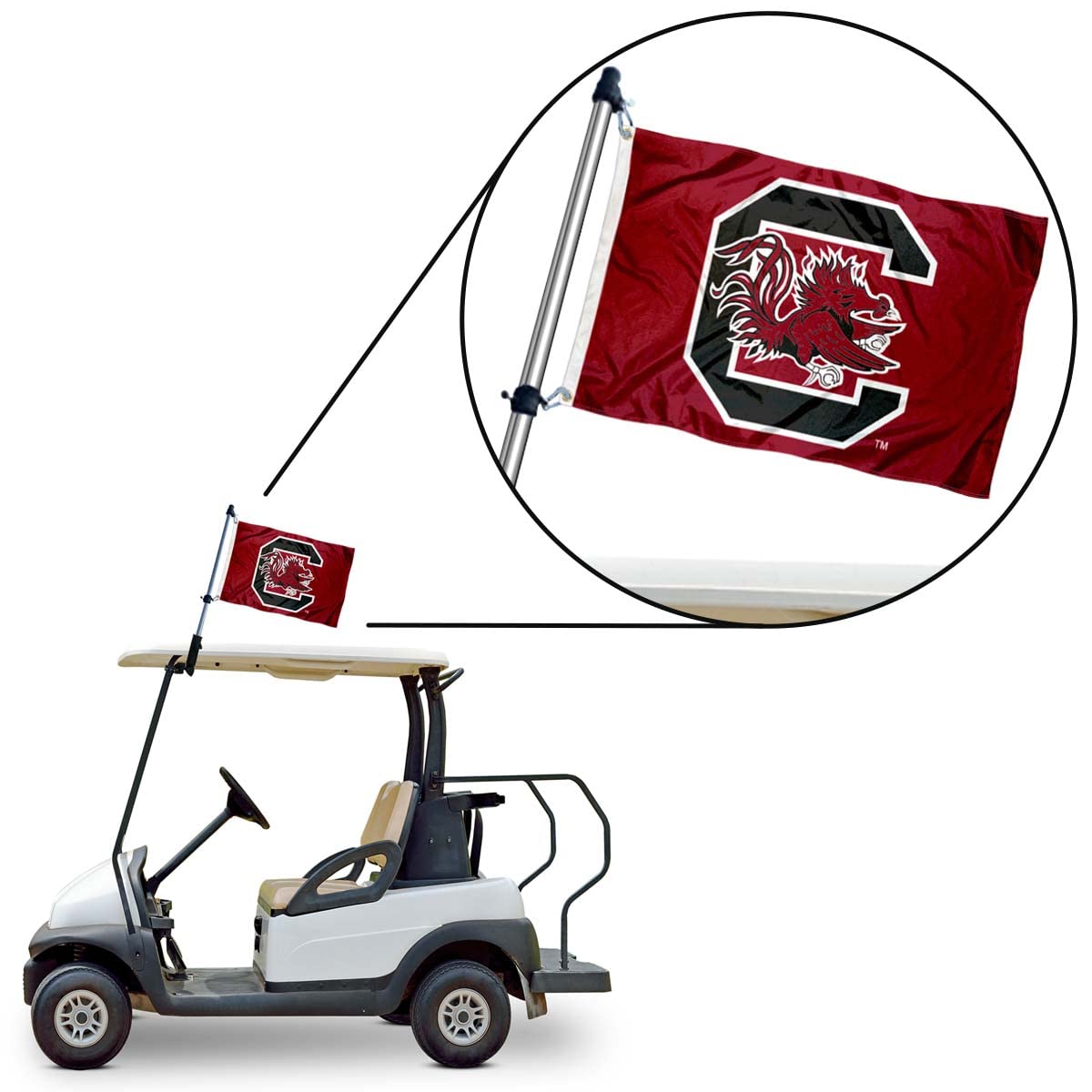 College Flags and Banners Co. golf cart flag mount assembly ready for porch rails or canopies