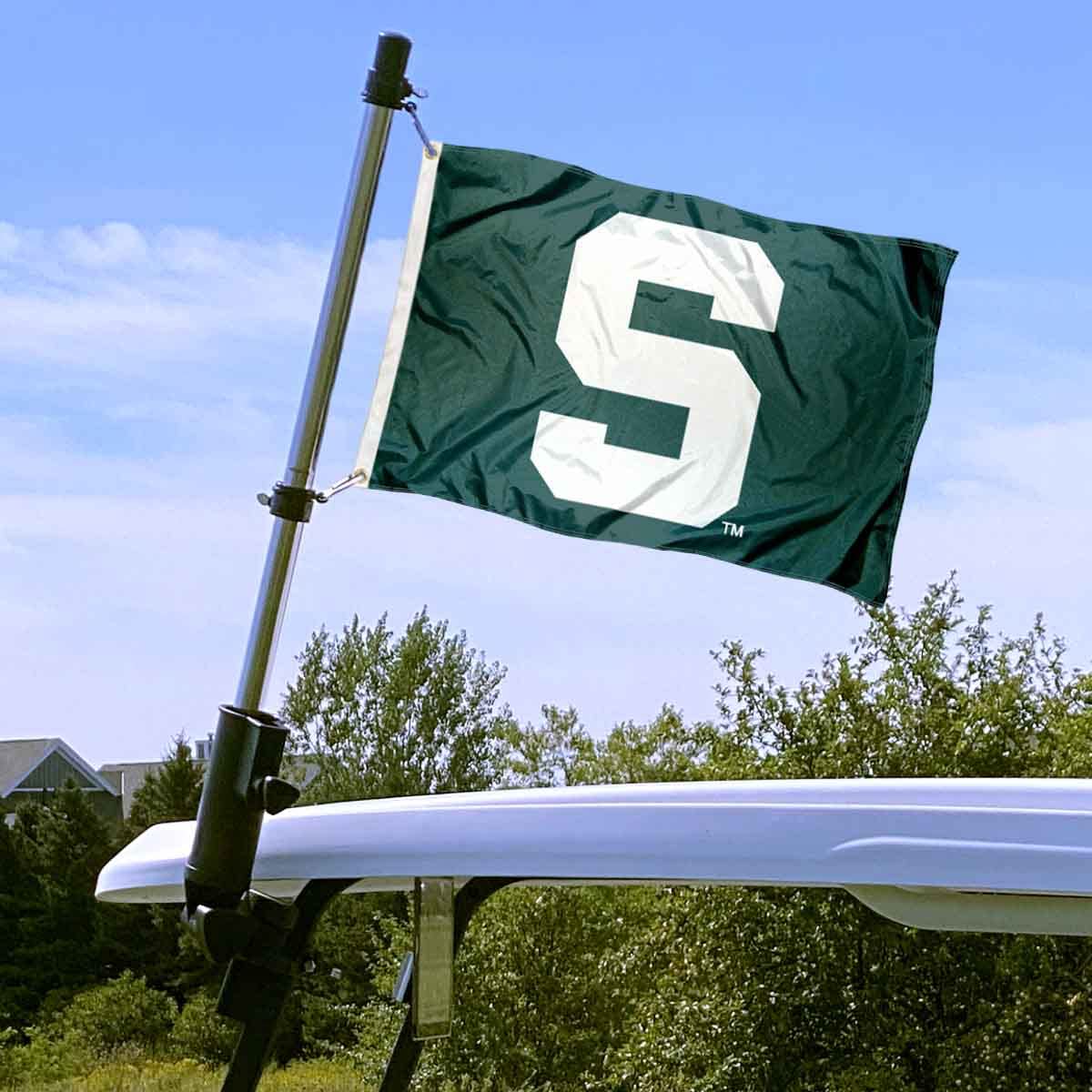 College Flags & Banners Co. MSU adjustable mounting bracket fits round or square frames.