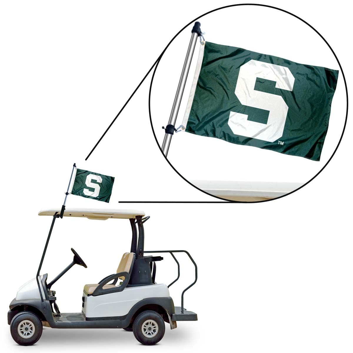 College Flags & Banners Co. MSU officially licensed flag set for carts and ATVs.