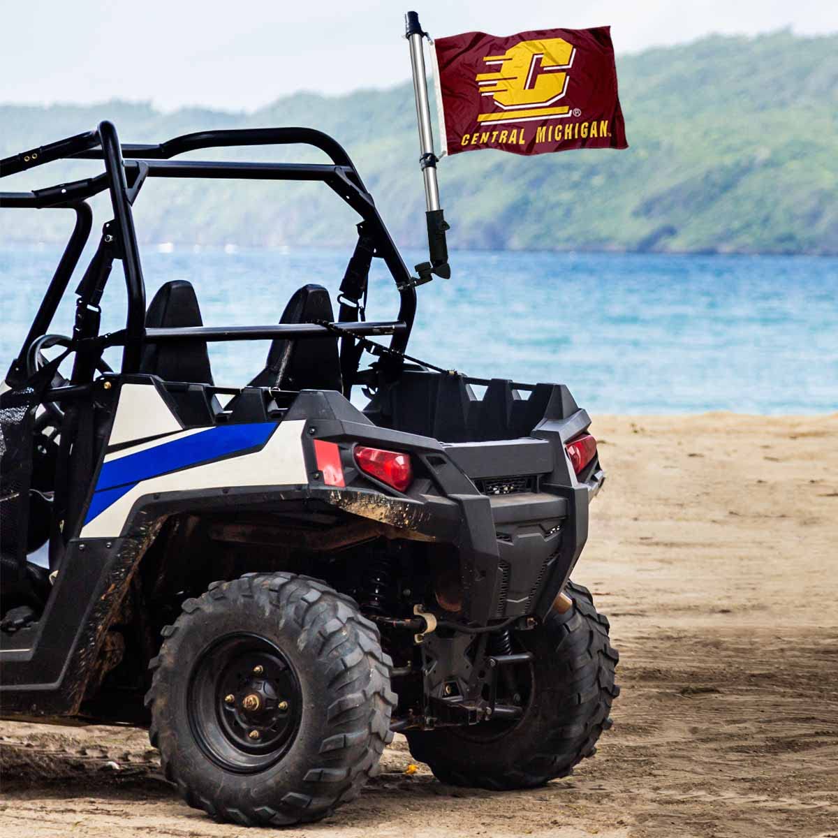 College Flags & Banners Co. double-sided Chippewas flag with clear visibility from both directions.