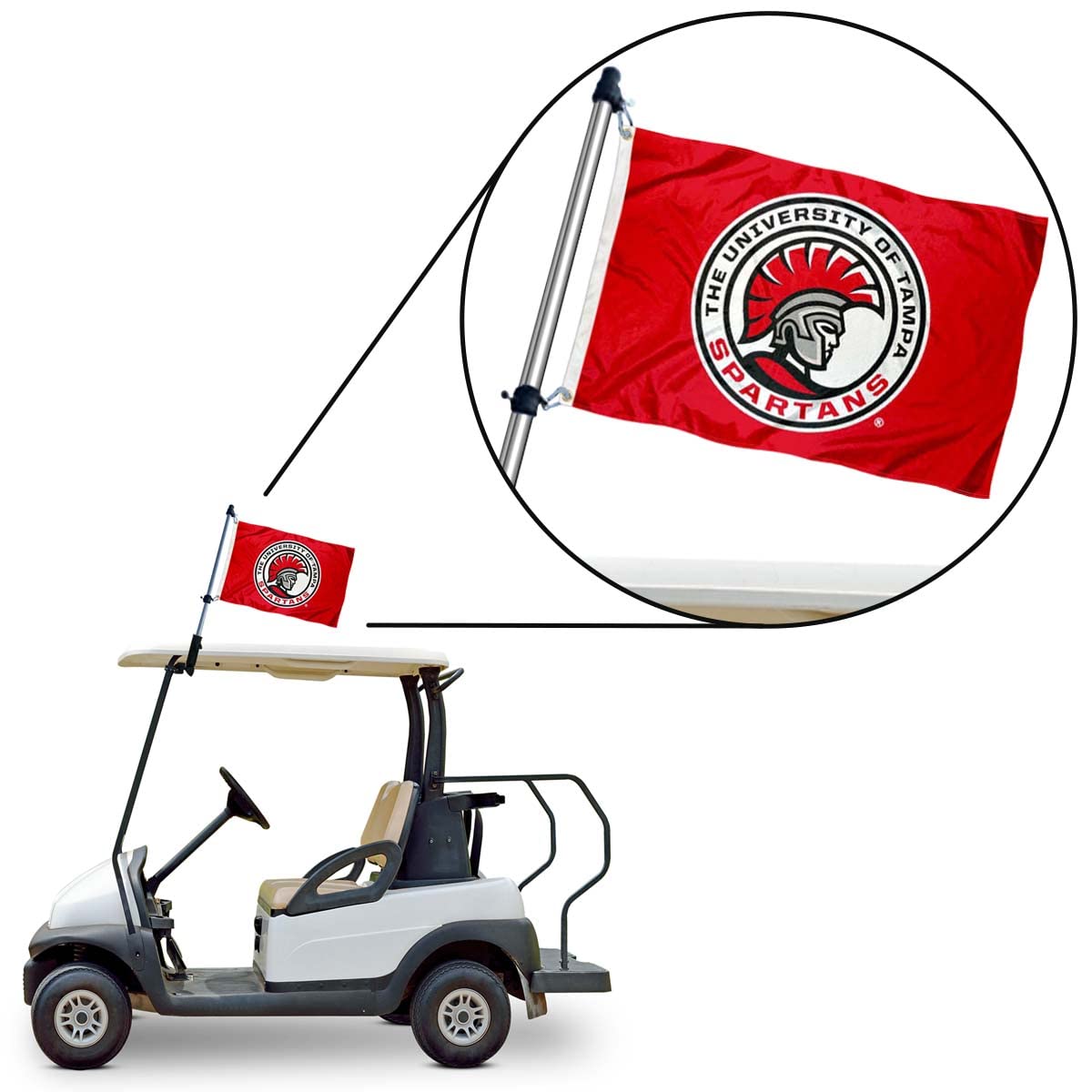 College Flags golf cart flag holder clips keep the flag secure during rides