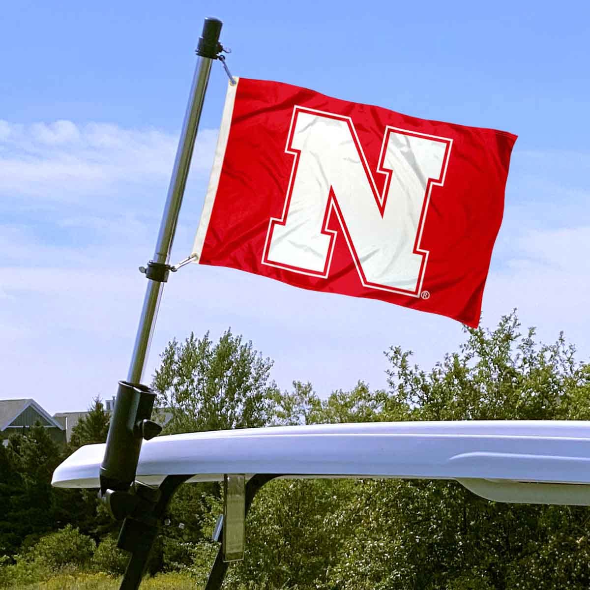College Flags & Banners Co. Nebraska bracket mount enables versatile attachment on frames.