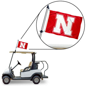 College Flags & Banners Co. Nebraska golf cart display boosts visibility and dual-sided readability.