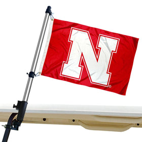 College Flags & Banners Co. Nebraska golf cart flag on secure mount for outdoor use.