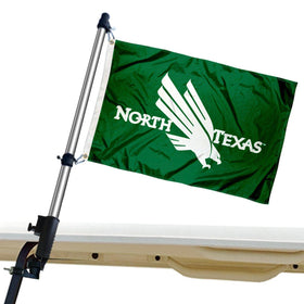 College Flags and Banners Co. North Texas Mean Green golf cart flag mounted for dual-sided visibility.