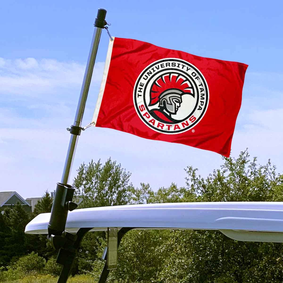 College Flags adjustable bracket secures a stable display on golf carts