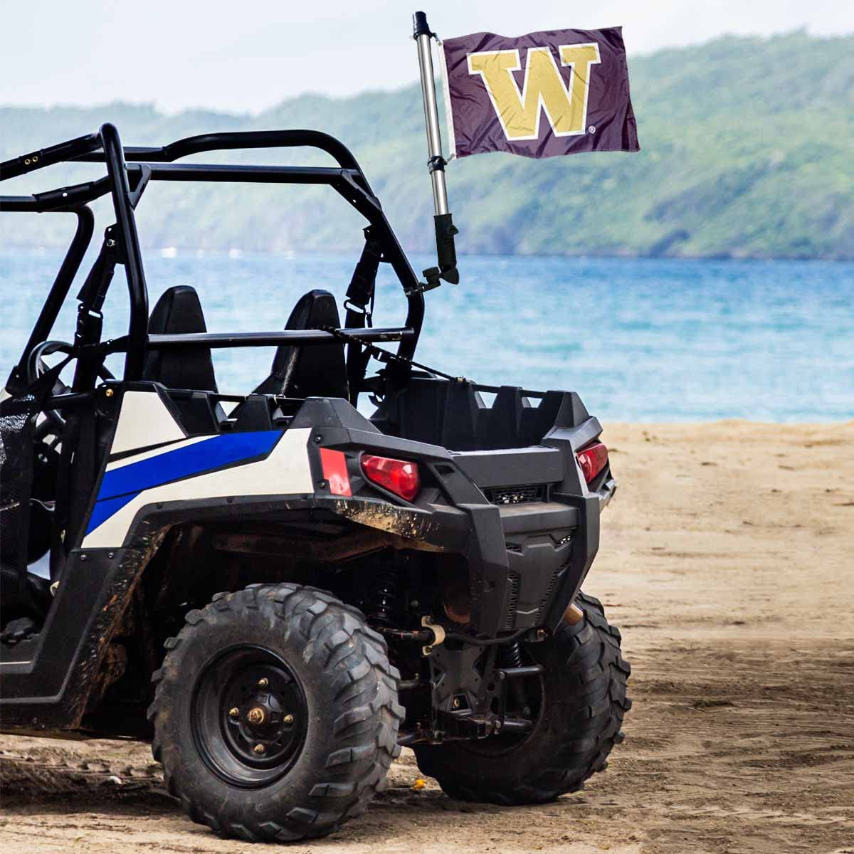 College Flags & Banners Co. Flag material nylon or poly with double-sided visibility.