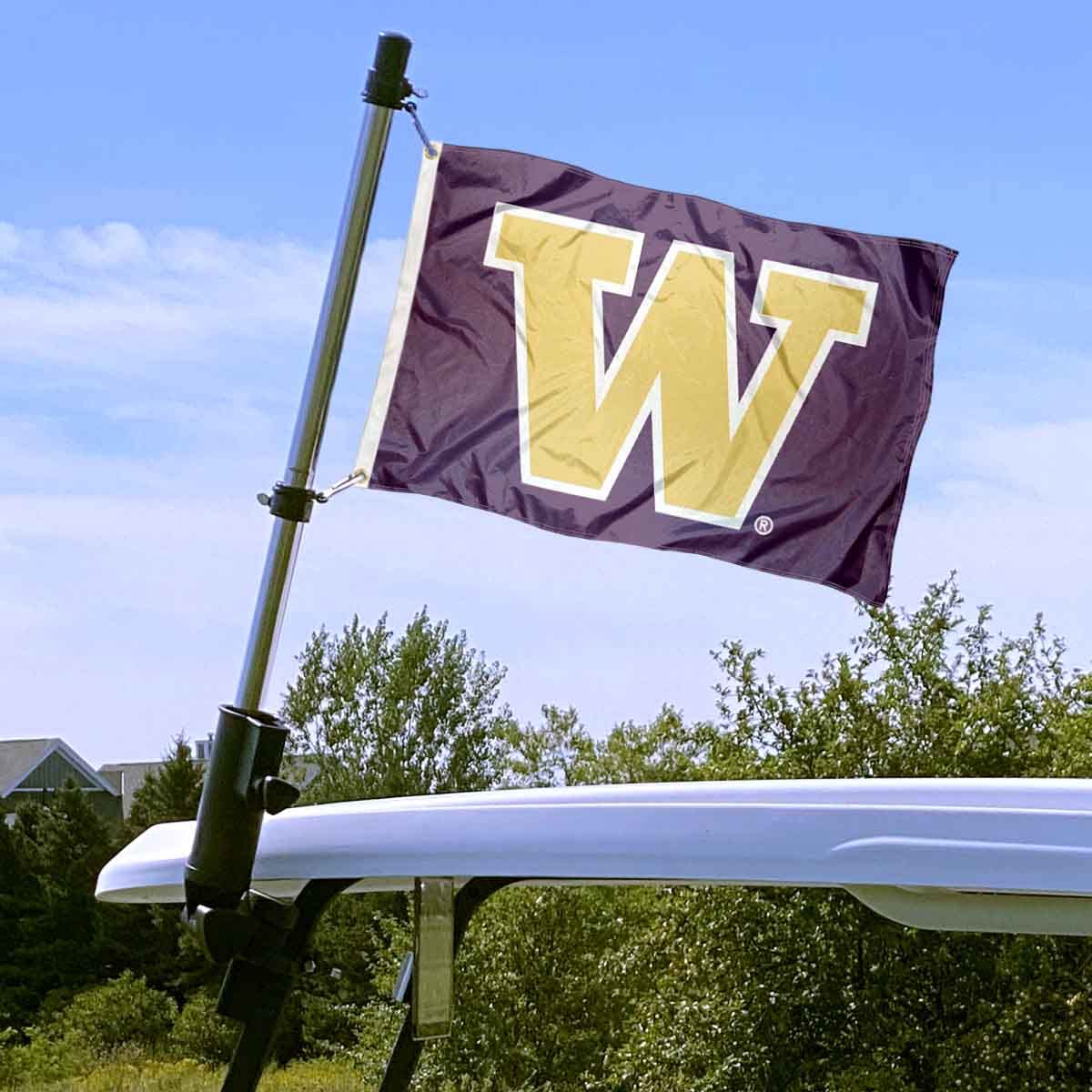 College Flags & Banners Co. Washington golf cart flag on sturdy 2-piece pole.